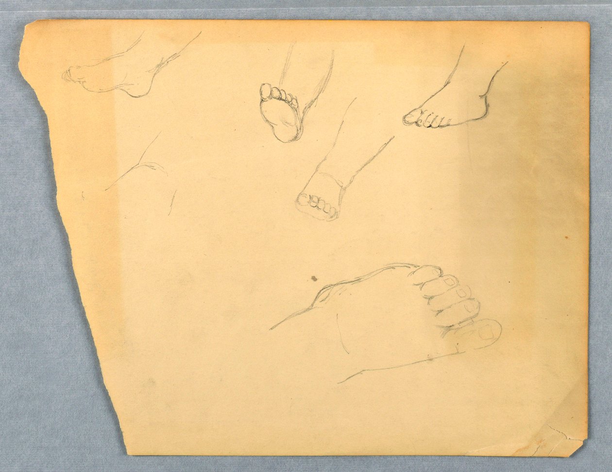 Desenho, Estudos do pé esquerdo de uma criança, 1845-55 de Daniel Huntington