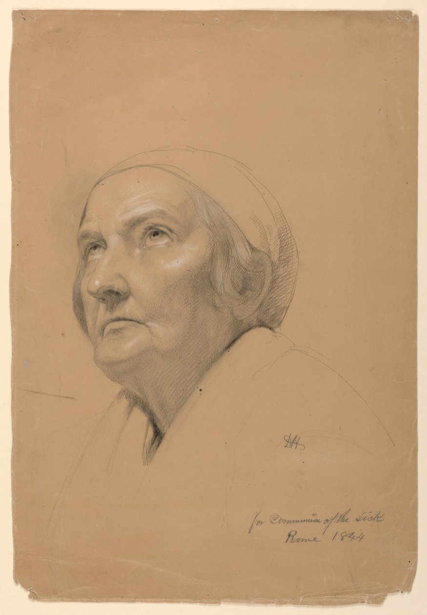 Desenho, Estudo para a "Comunhão dos Doentes", 1844 de Daniel Huntington