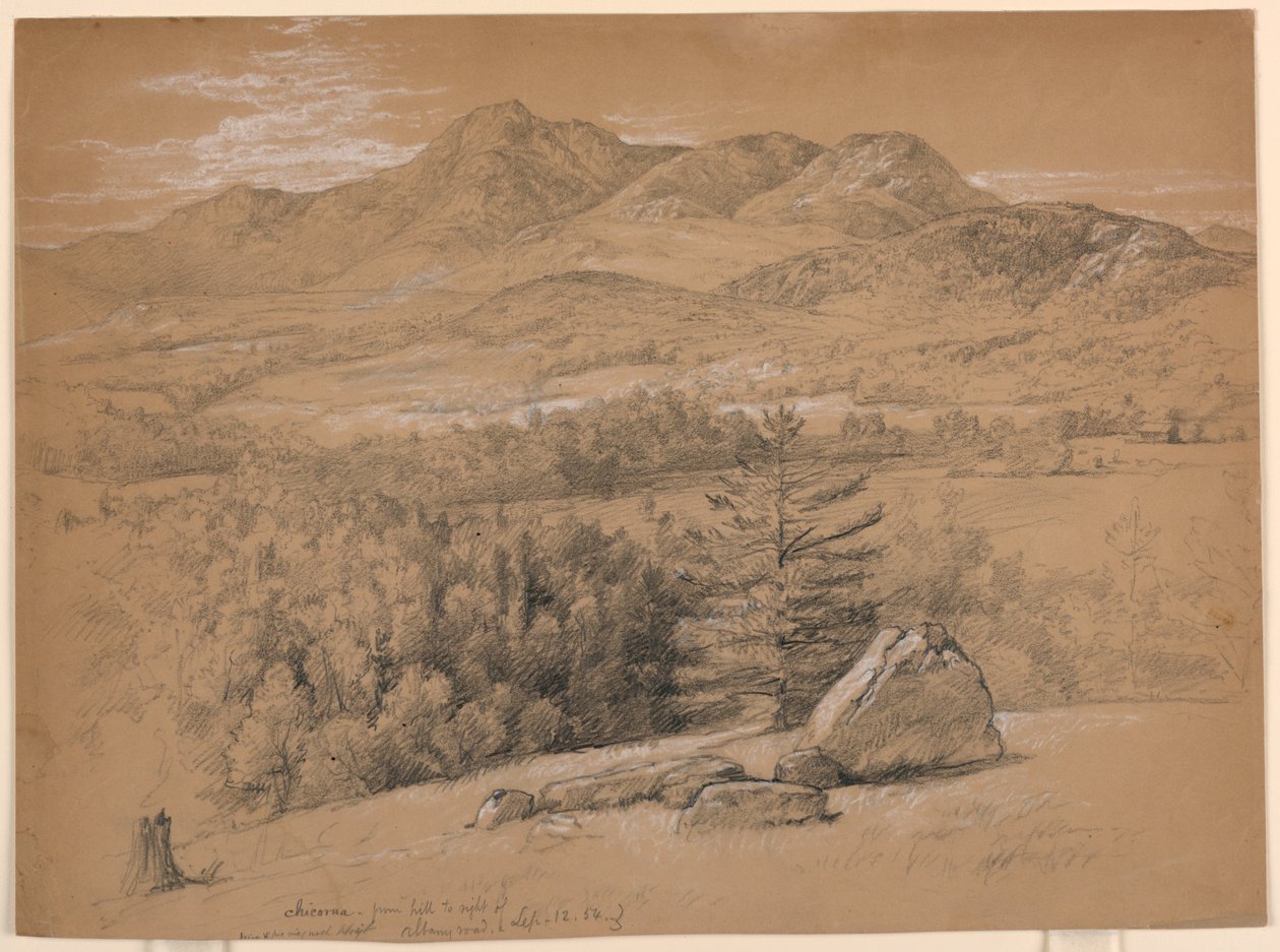 Desenho, Vista do Monte Chocorua, da colina à direita da Albany Road, 12 de setembro de 1854 de Daniel Huntington