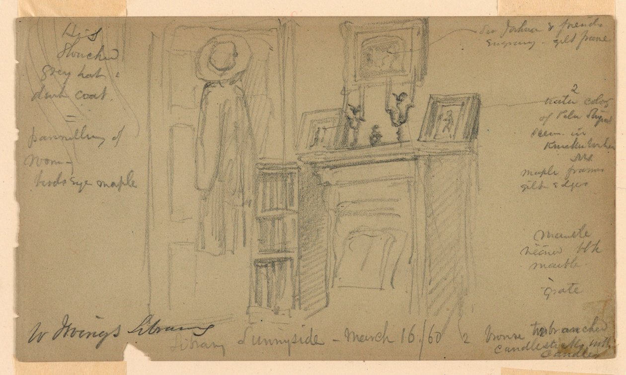 Desenho, Biblioteca de Washington Irving em Sunnyside, 16 de março de 1860 de Daniel Huntington