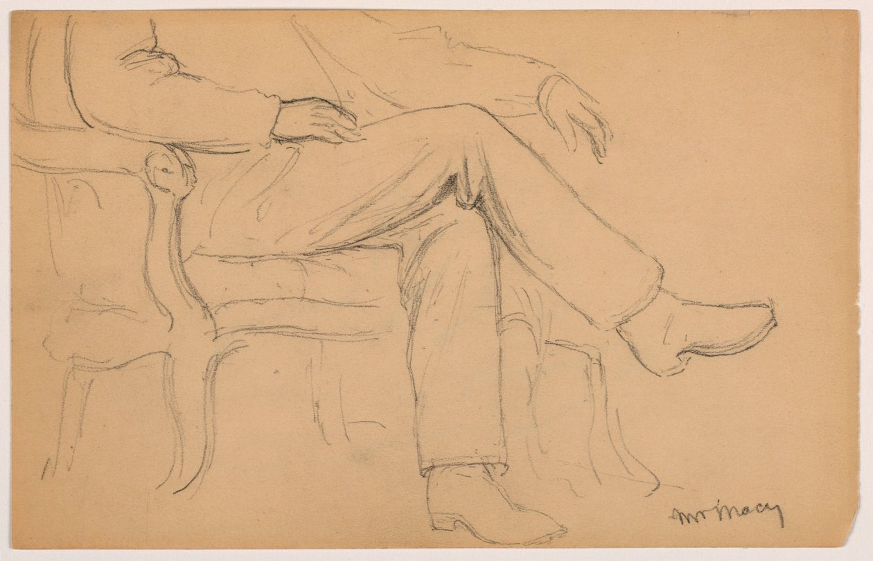 Desenho, William H. Macy sentado, parte inferior do corpo; verso: mão direita, 1884 de Daniel Huntington