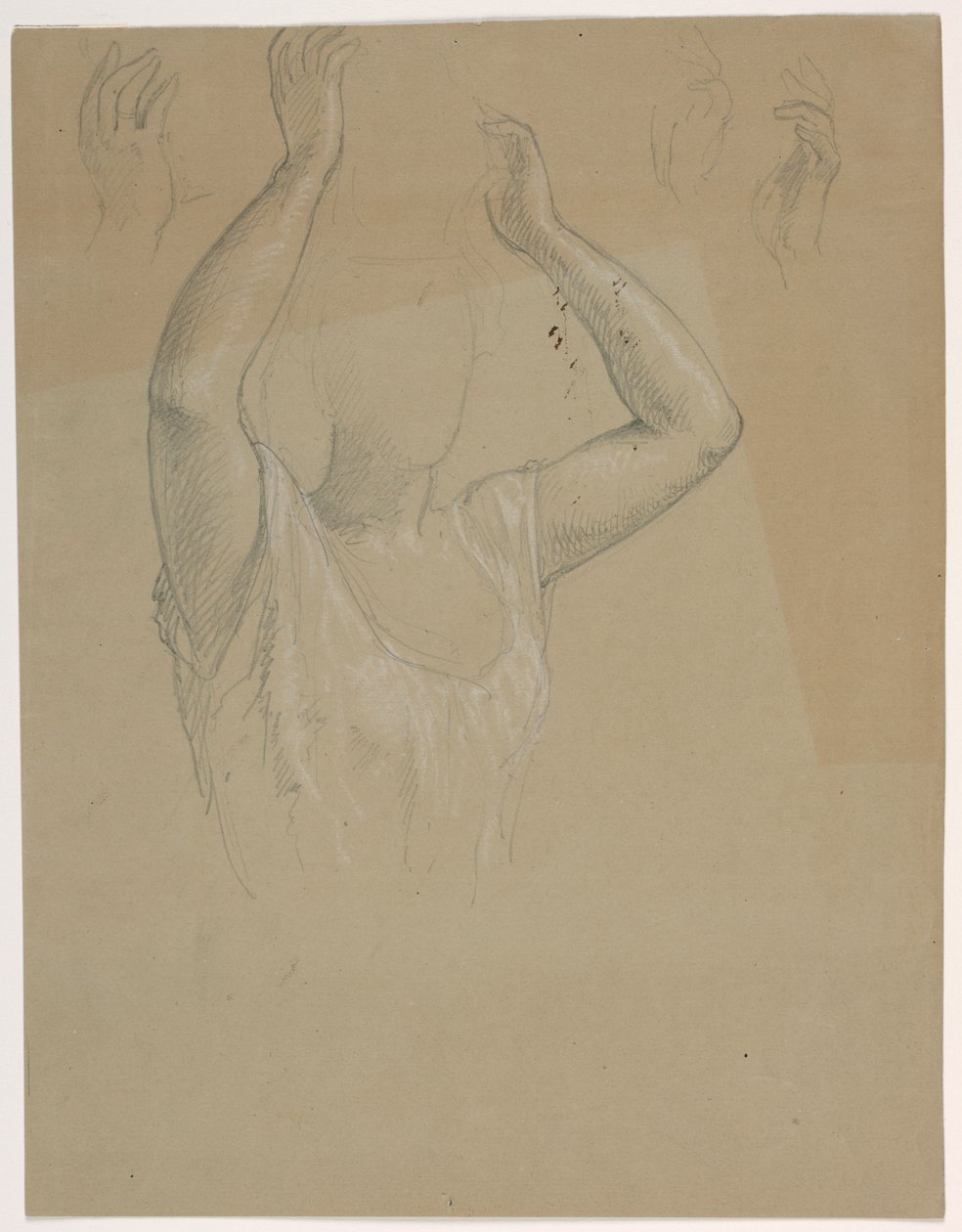 Desenho, Mulher com as mãos levantadas A, 1844-45 de Daniel Huntington