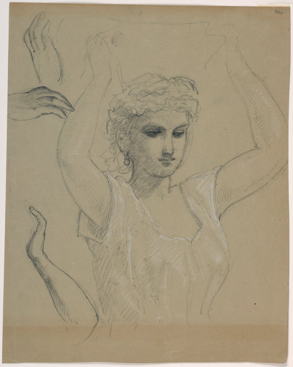 Desenho, Mulher com as mãos levantadas A, 1844-45 de Daniel Huntington