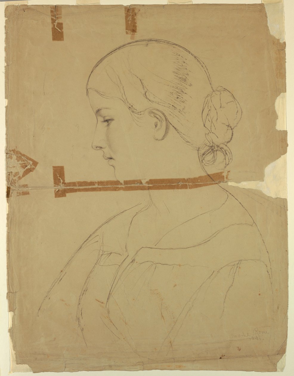 Desenho, Mulher de perfil, modelo em Roma, 1840 de Daniel Huntington