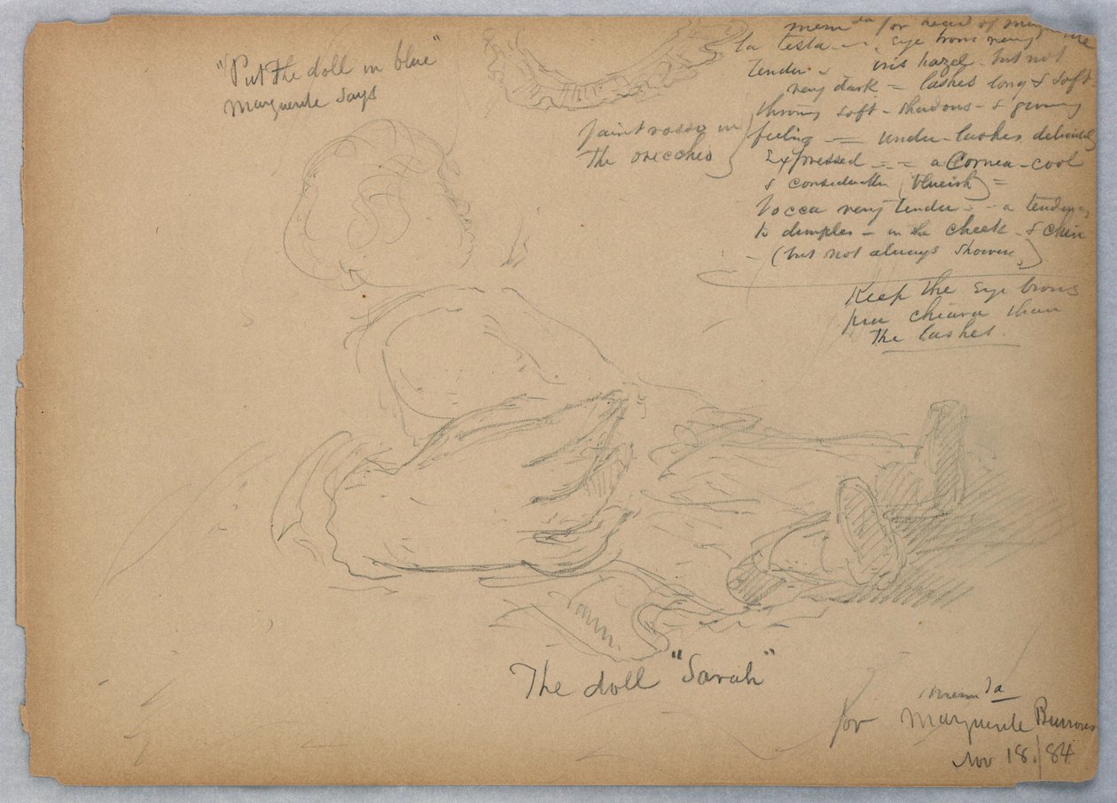 Esboços para o retrato de Marguerite Burrows, 18 de novembro de 1884 de Daniel Huntington