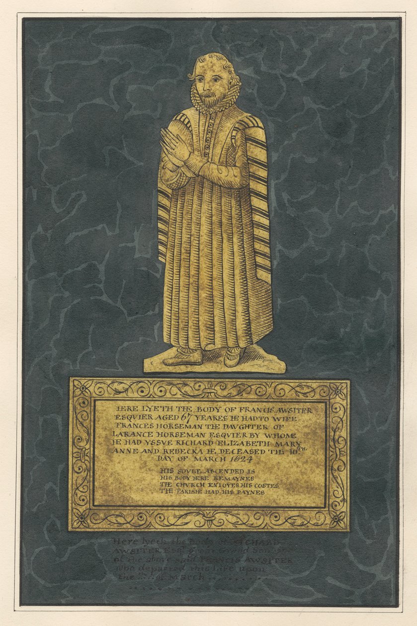 Placa de latão para Francis Awsiter e Richard Awsiter de Daniel Lysons