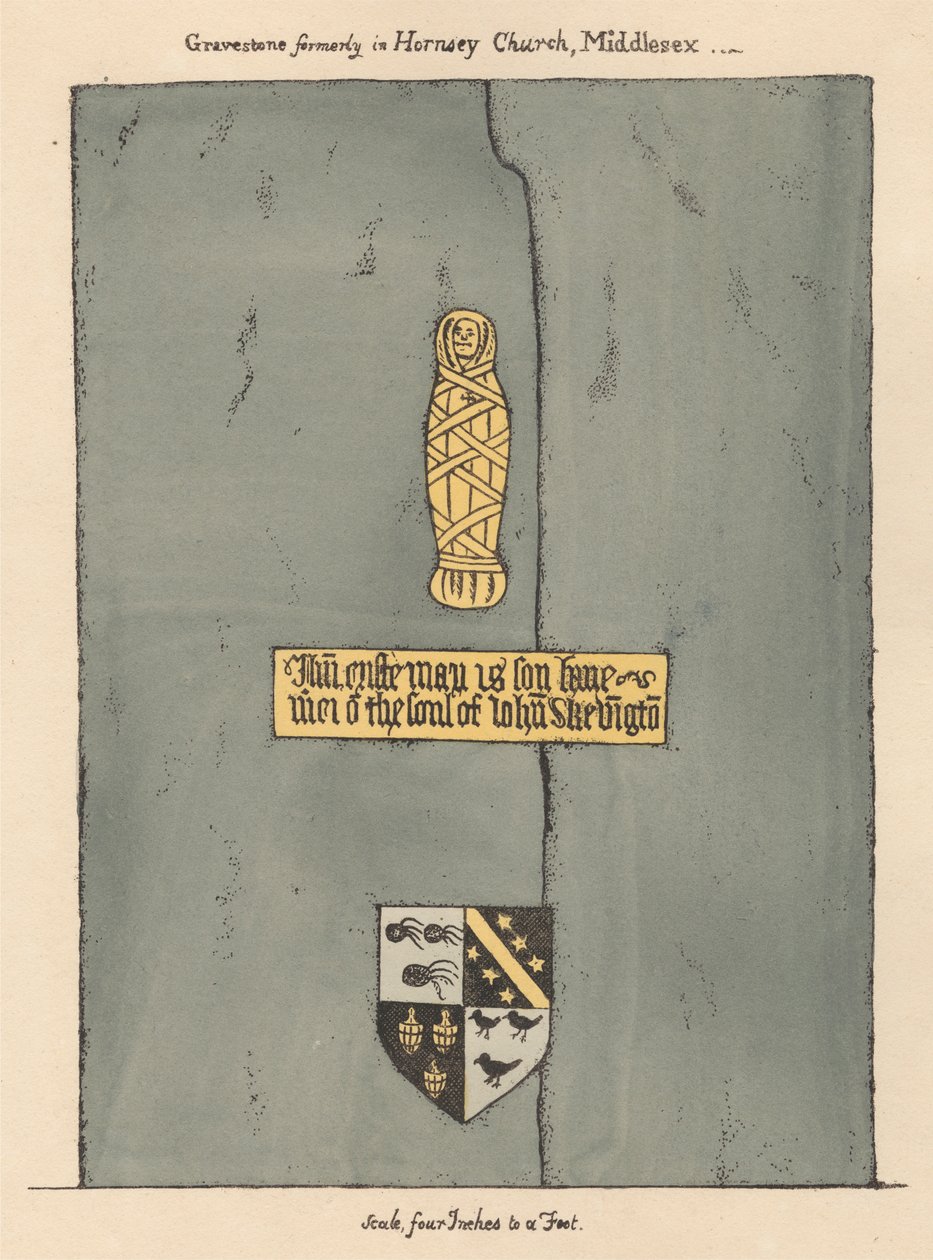 Prato de latão para John Skevington da Igreja de Hornsey de Daniel Lysons