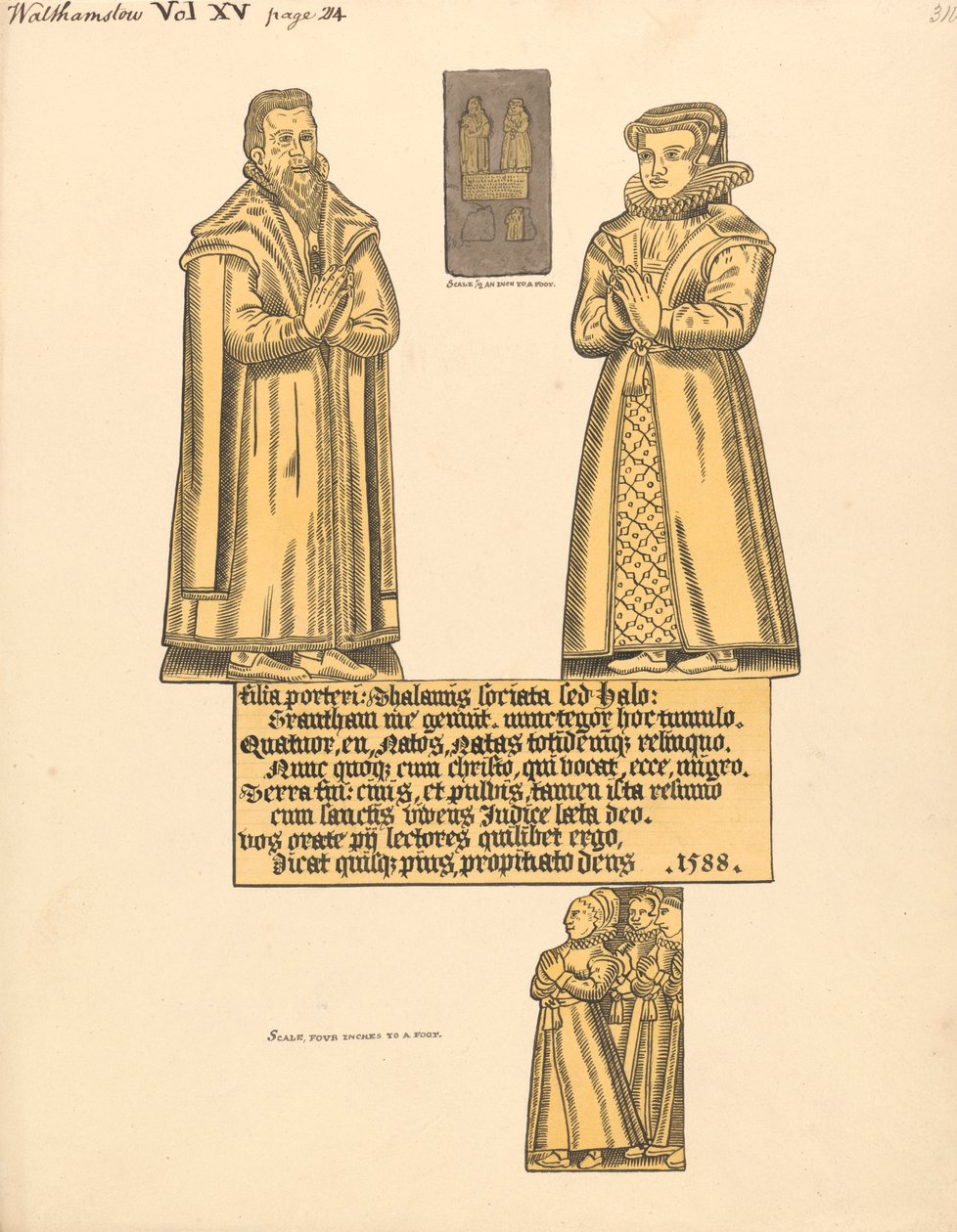 Prato de latão para a Sra. Hale, Filha de Porter, Igreja de Walthamstow de Daniel Lysons