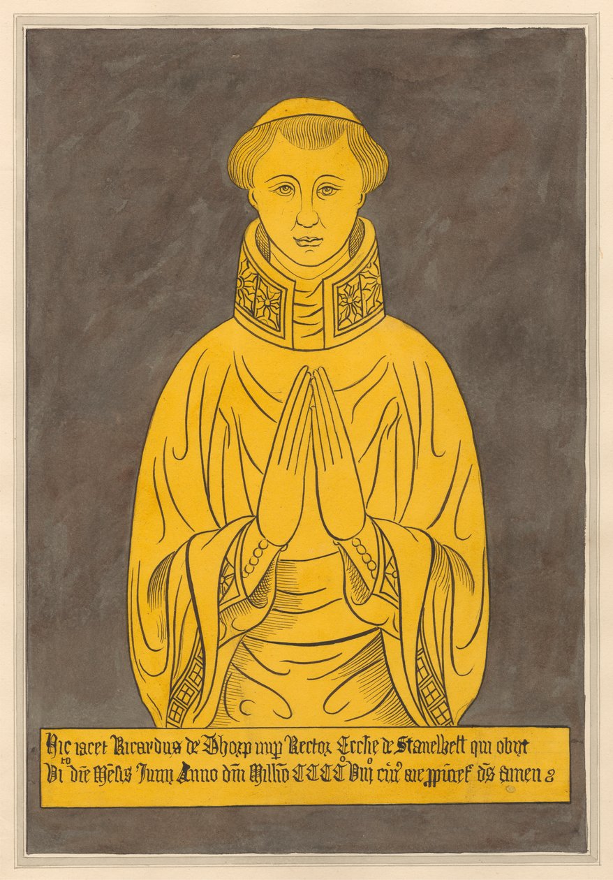 Placa de latão para Richard de Thorp, da Igreja de Stanwell de Daniel Lysons