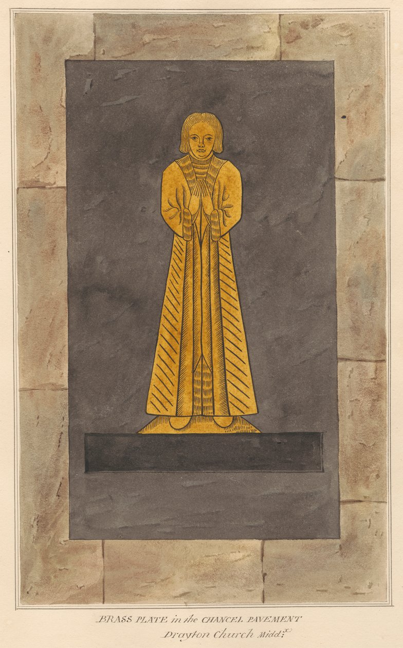 Placa de latão para homem não identificado, Pavimento Chancel da Igreja de Drayton de Daniel Lysons