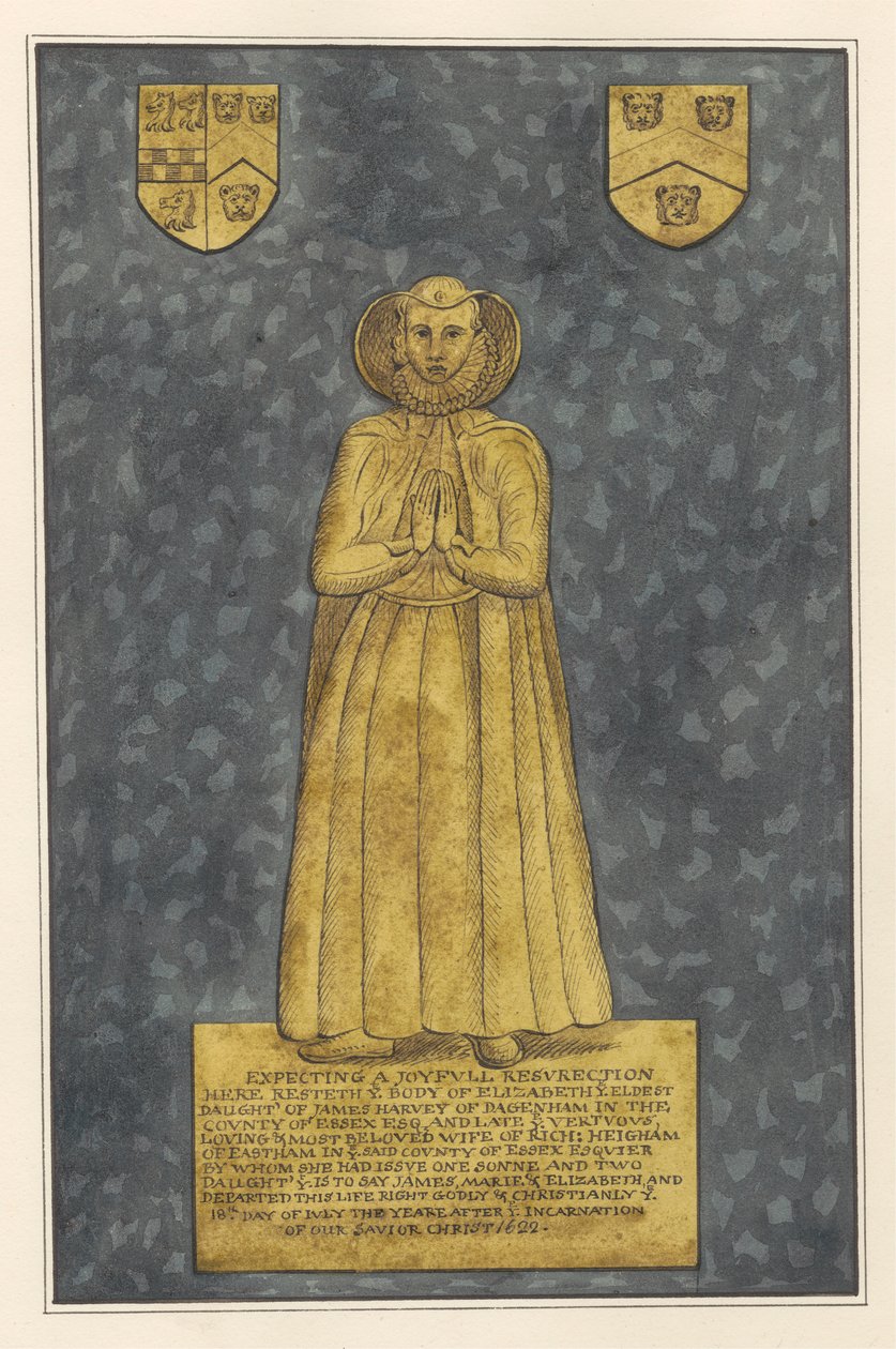 Latão revestido para Elizabeth Harvey da Igreja East Ham de Daniel Lysons