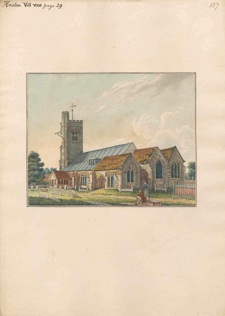 Heston Churchyard com e Artist Sketching the Tomb Stones de Daniel Lysons