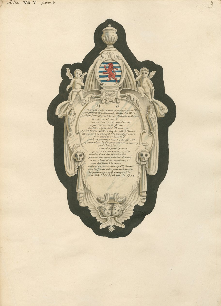 Memorial de Francis Stratford da Igreja Acton de Daniel Lysons