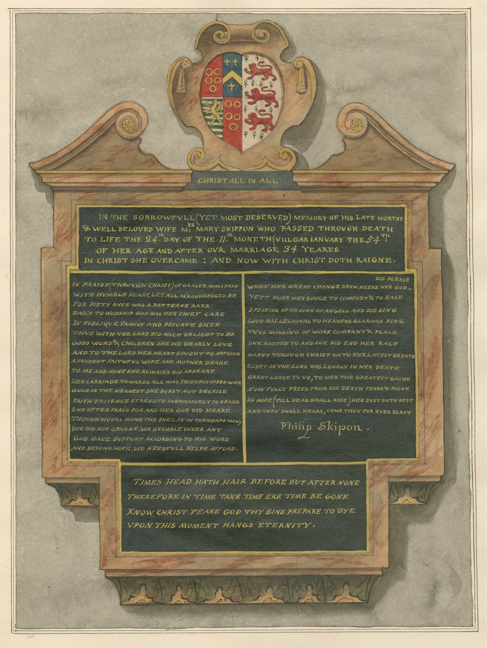 Memorial da Sra. Mary Skippon da Igreja Acton de Daniel Lysons