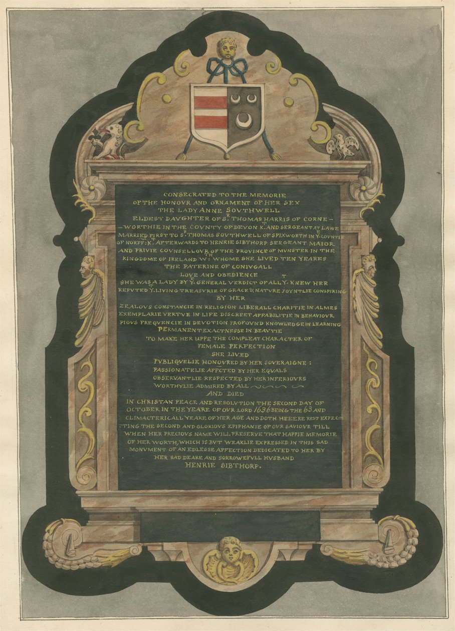 Memorial da Senhora Anne Southwell da Igreja Acton de Daniel Lysons