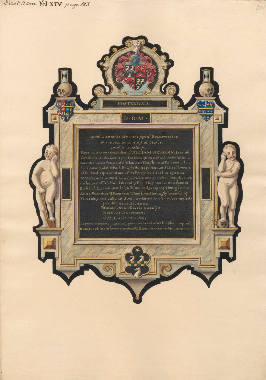 Memorial a Anna e WIlliam Heigham da Igreja East Ham de Daniel Lysons