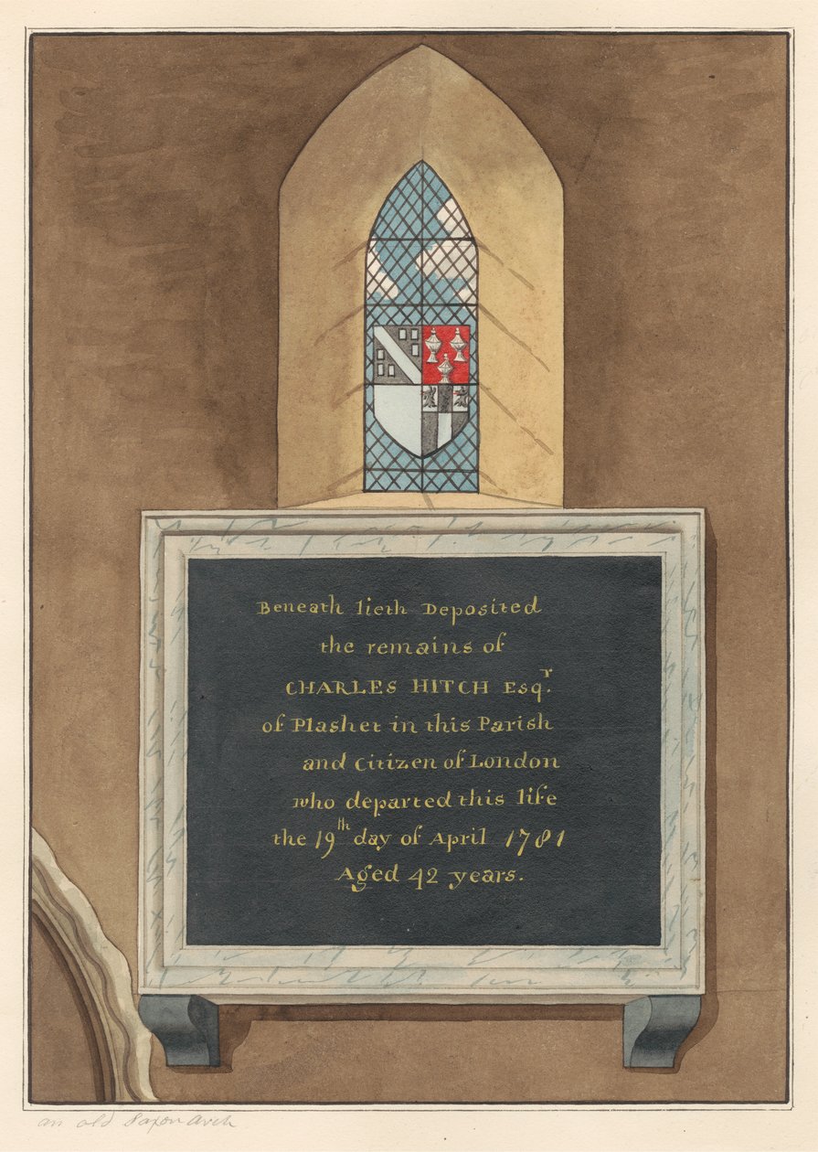 Memorial a Charles Hitch da Igreja East Ham de Daniel Lysons