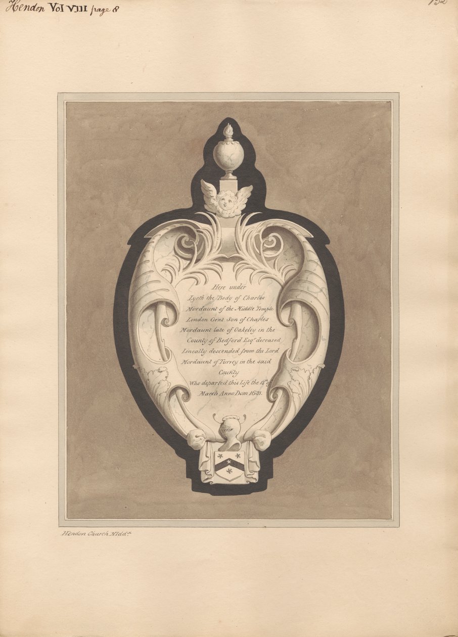 Memorial a Charles Mordaunt da Igreja de Hendon de Daniel Lysons