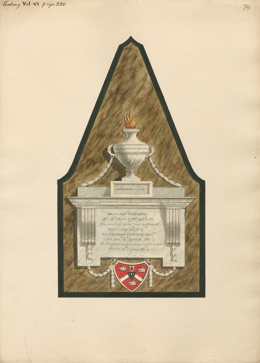 Memorial a Dama Ann Edwards e Sir Thomas Edwards da Igreja Ealing de Daniel Lysons