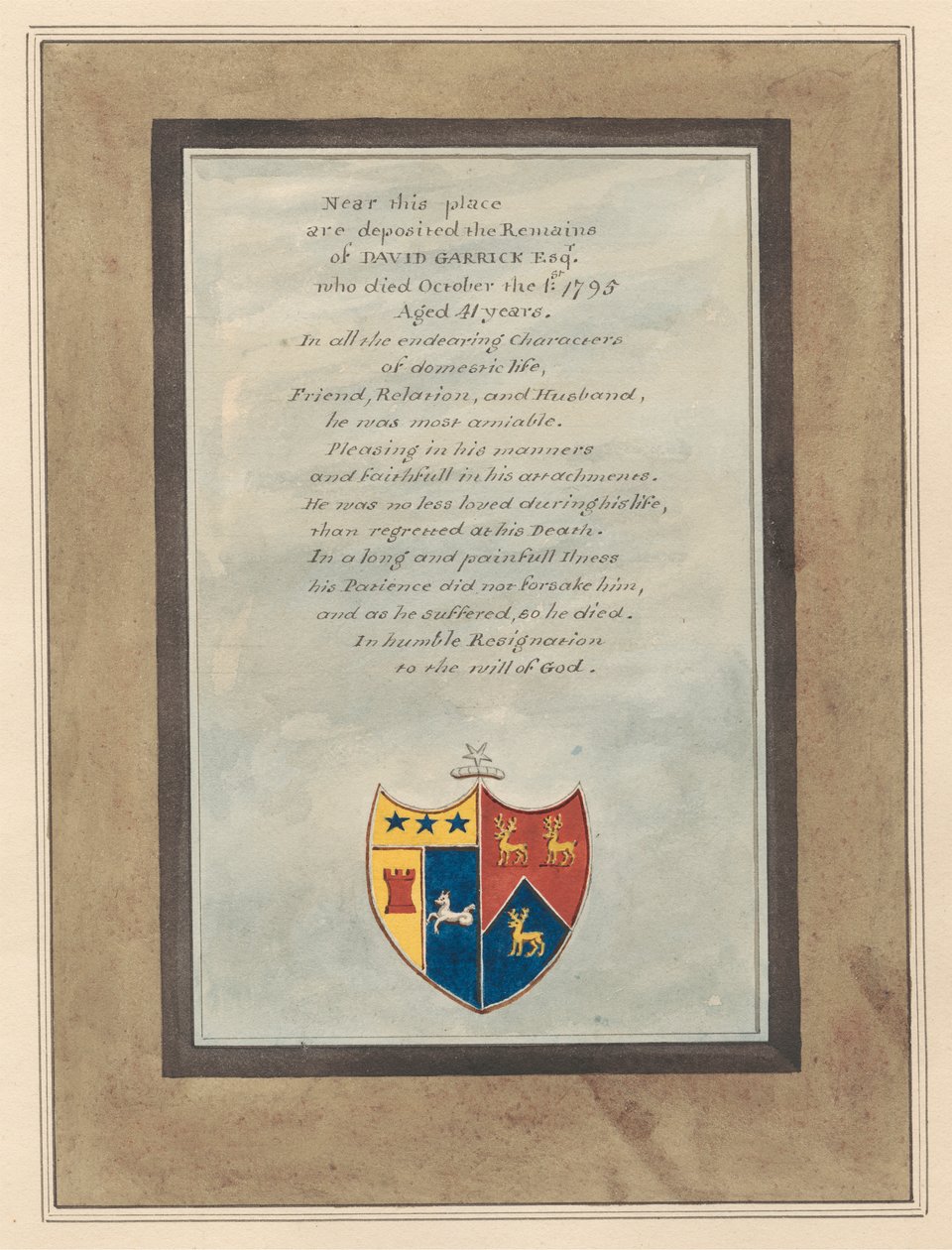 Memorial a David Garrick da Igreja Hampton de Daniel Lysons