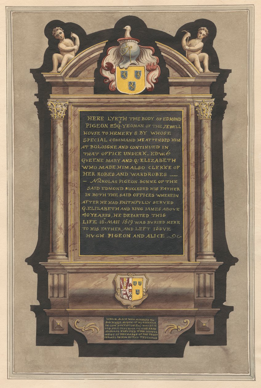 Memorial ao Pombo Edmond e ao Pombo Nickolas da Igreja Hampton de Daniel Lysons