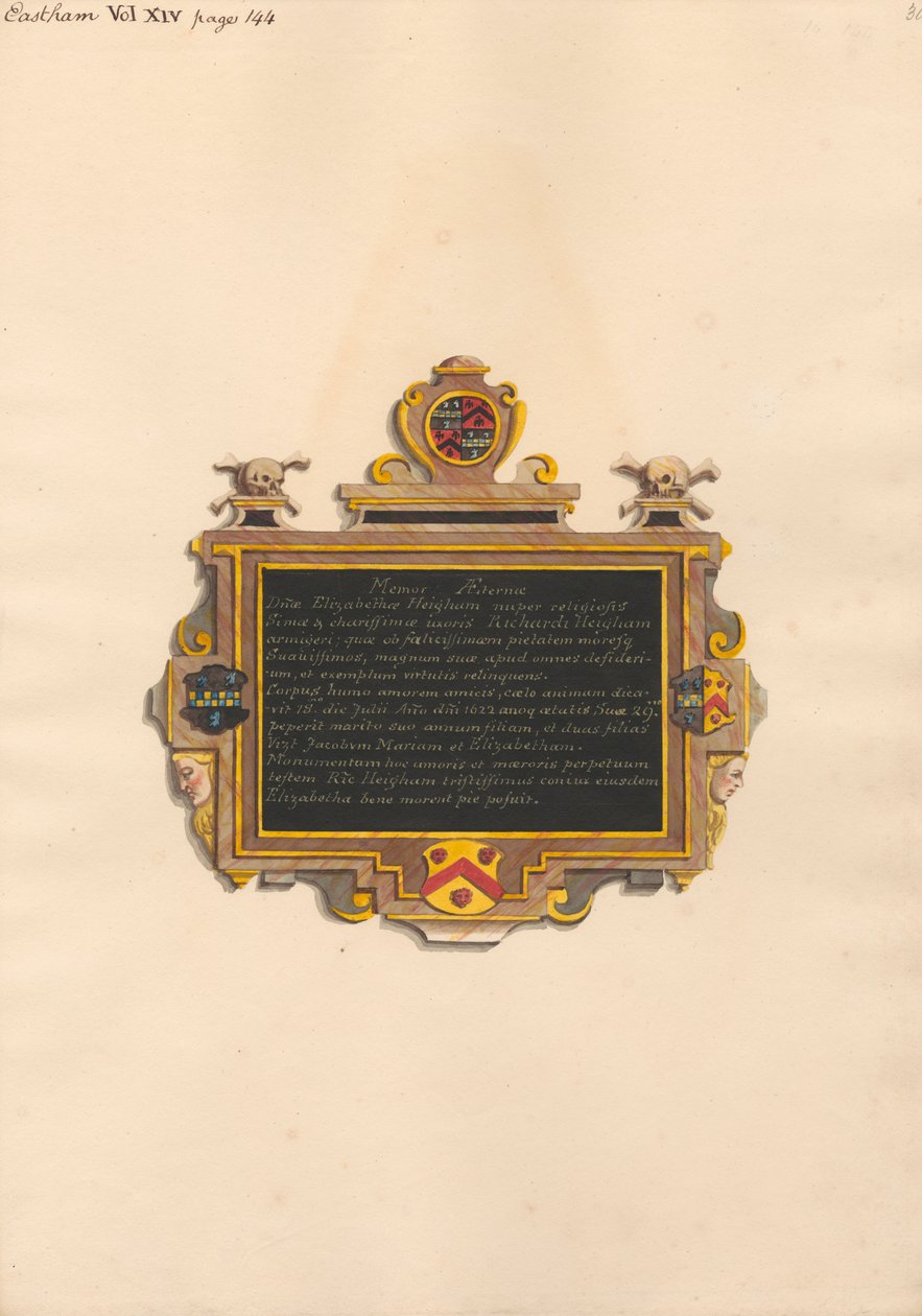 Memorial a Elizabeth Heigham da Igreja East Ham de Daniel Lysons