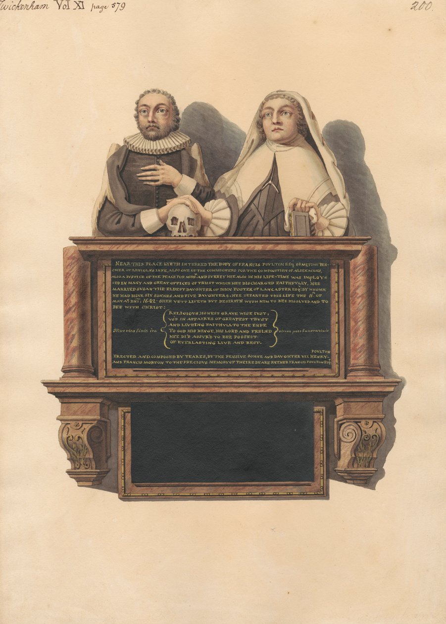 Memorial a Francis Poulton da Igreja de Twickerham de Daniel Lysons