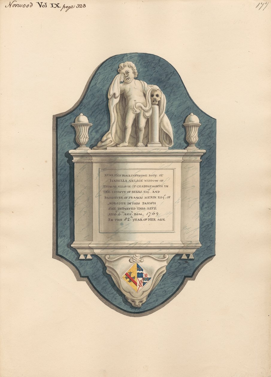 Memorial a Isabella Nelson da Igreja de Norwood de Daniel Lysons