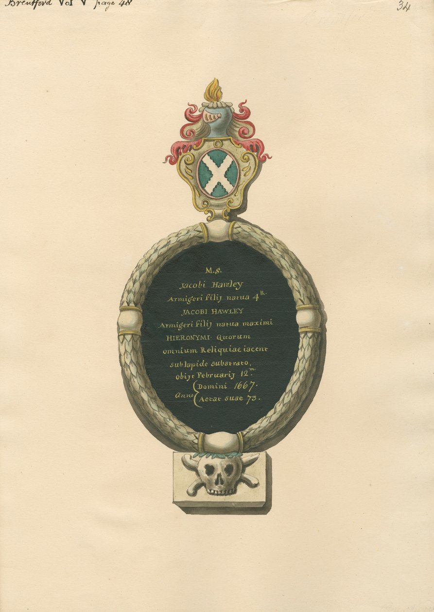 Memorial a Jacob Hawley da Igreja de Brentforth de Daniel Lysons