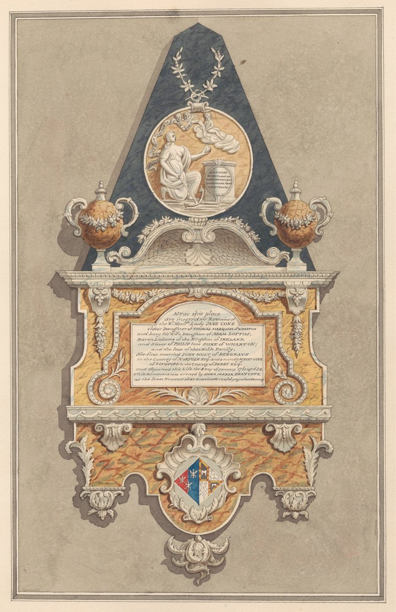 Memorial à Jane Coke, da Igreja de Sunbury de Daniel Lysons
