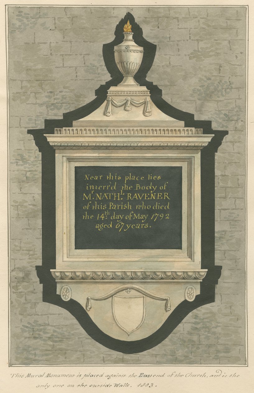Memorial ao Sr. Nathaniel Ravener da Igreja de Greenford de Daniel Lysons