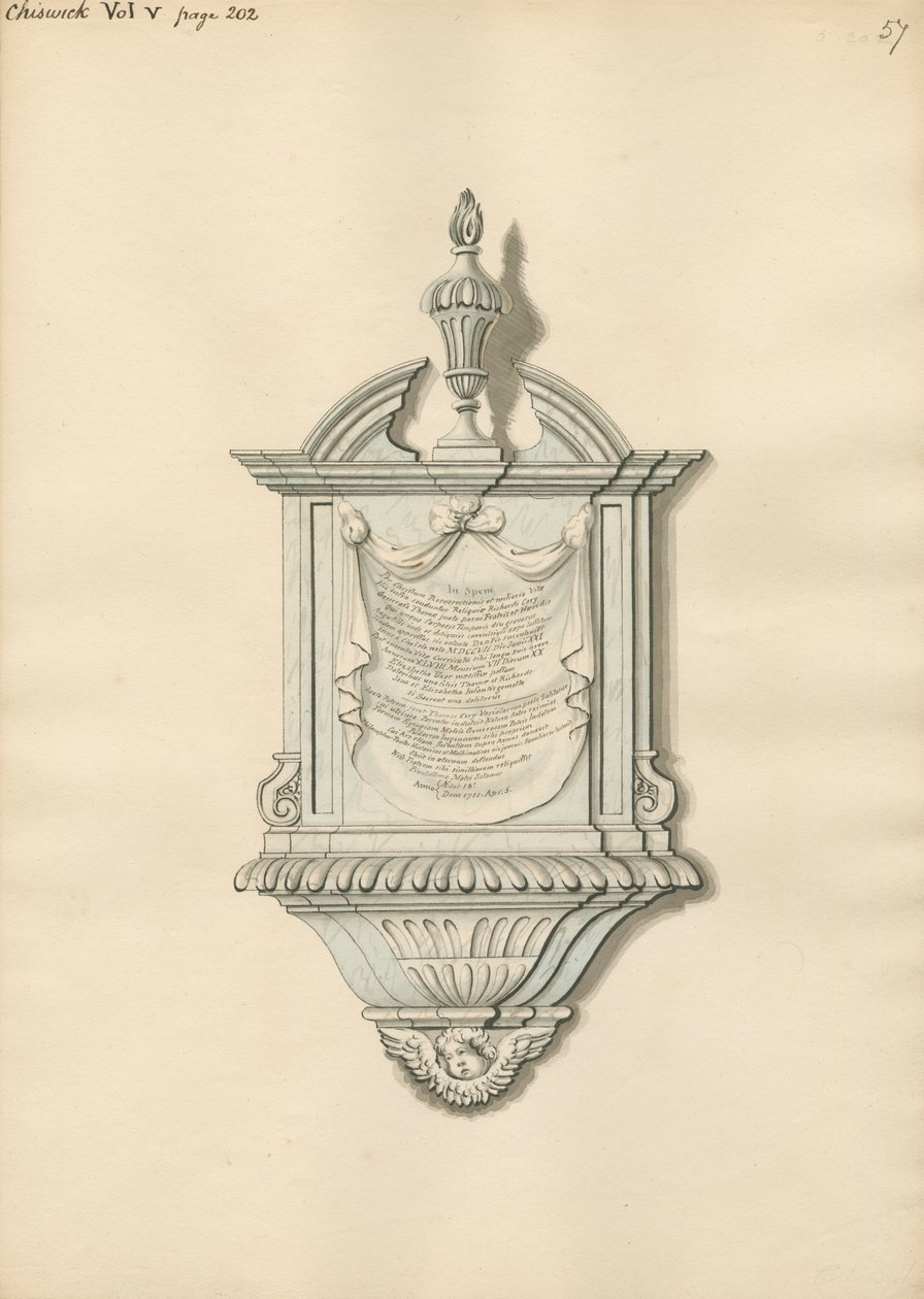 Memorial a Richard e Thomas Carey da Igreja de Chiswick de Daniel Lysons