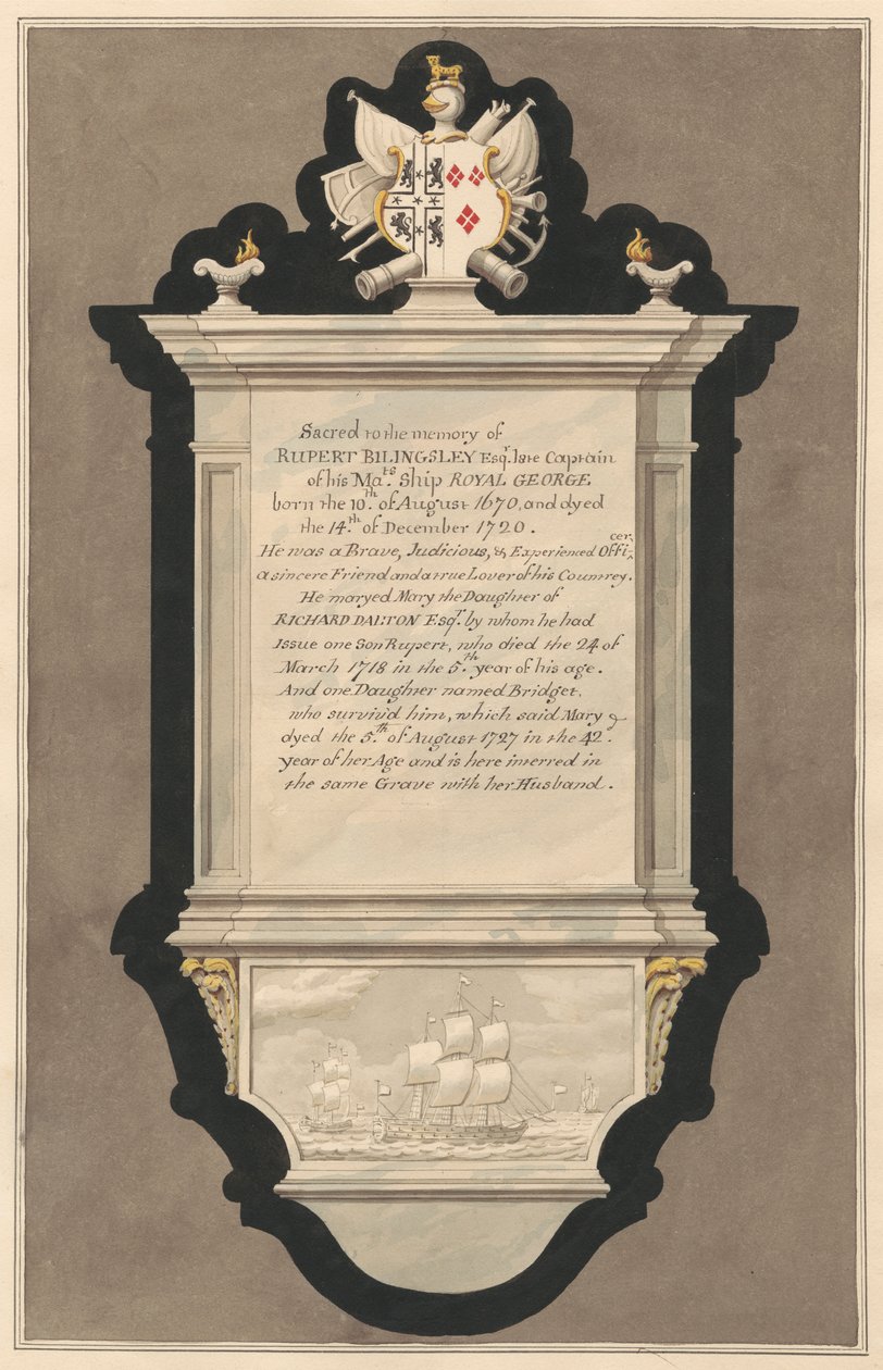 Memorial a Rupert e Mary Billingsley da Igreja Drayton de Daniel Lysons