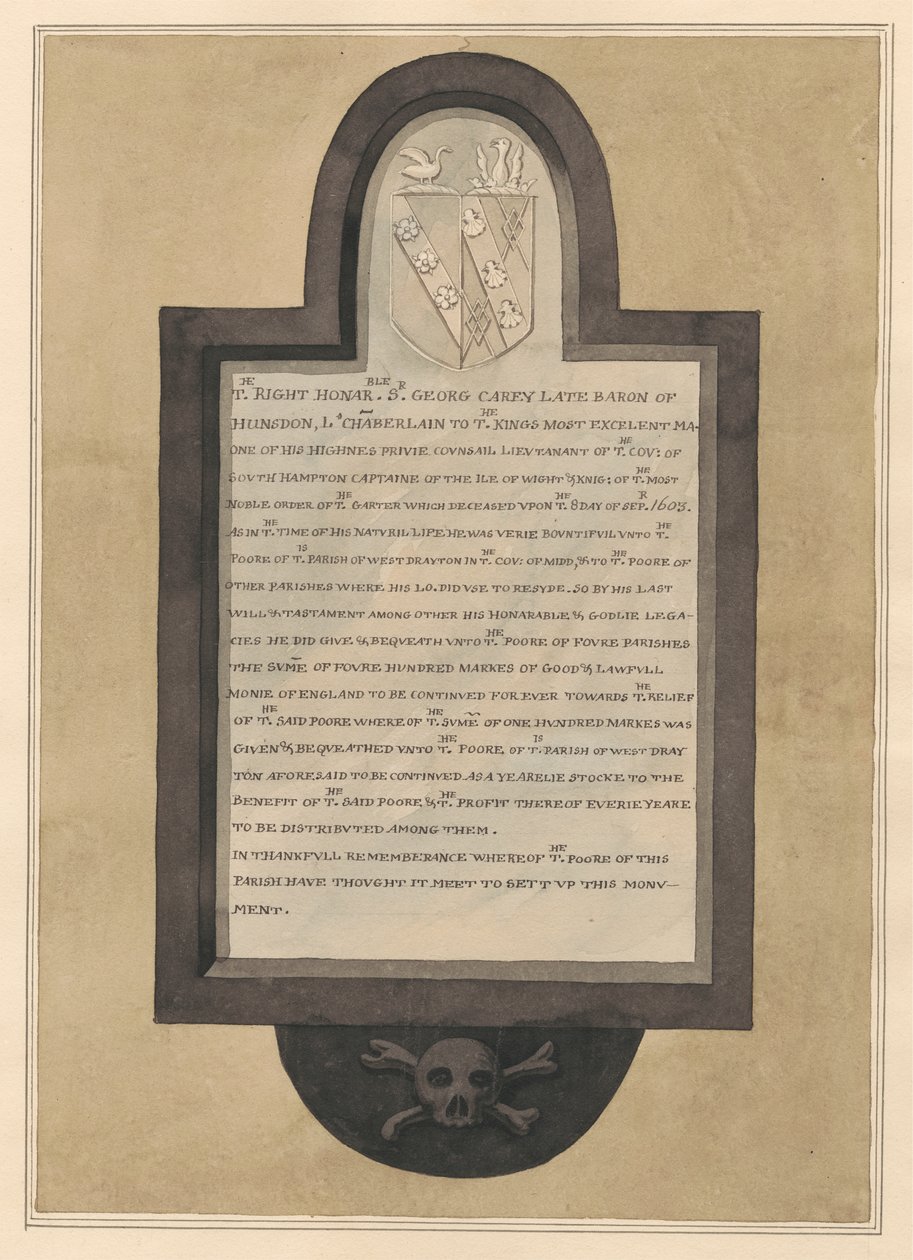 Memorial a Sir George Carey da Igreja Drayton de Daniel Lysons