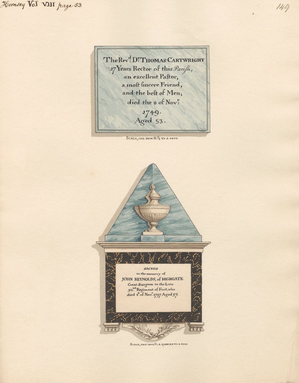 Memorial a Thomas Cartwright e a John Reynolds de Daniel Lysons