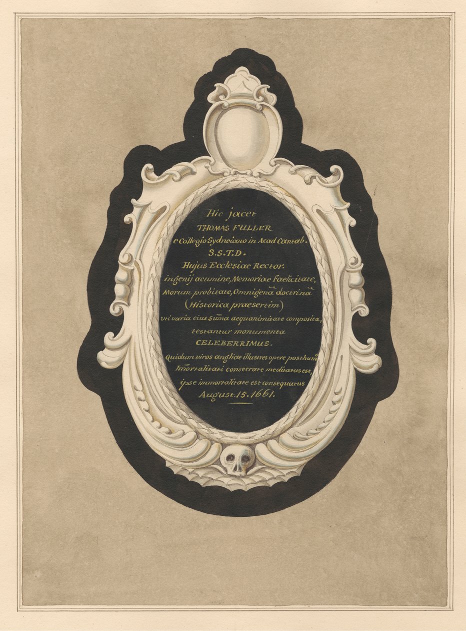 Memorial a Thomas Fuller da Igreja de Cranford de Daniel Lysons