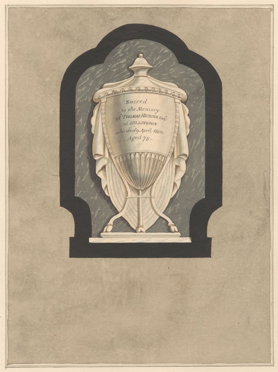 Memorial a Thomas Heming da Igreja de Hillingdon de Daniel Lysons
