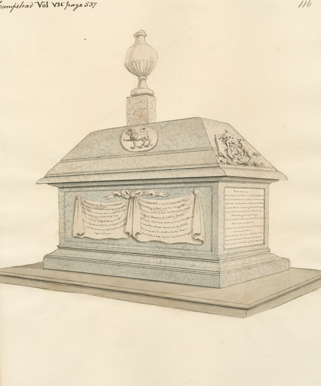 Nathaniel Lord Delamer e Henry e George Booth da Igreja de Hampstead de Daniel Lysons