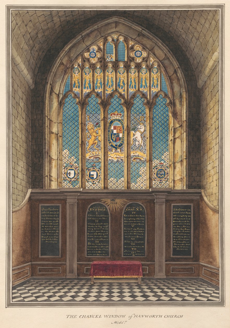 A Janela Chancelaria da Igreja de Hanworth de Daniel Lysons