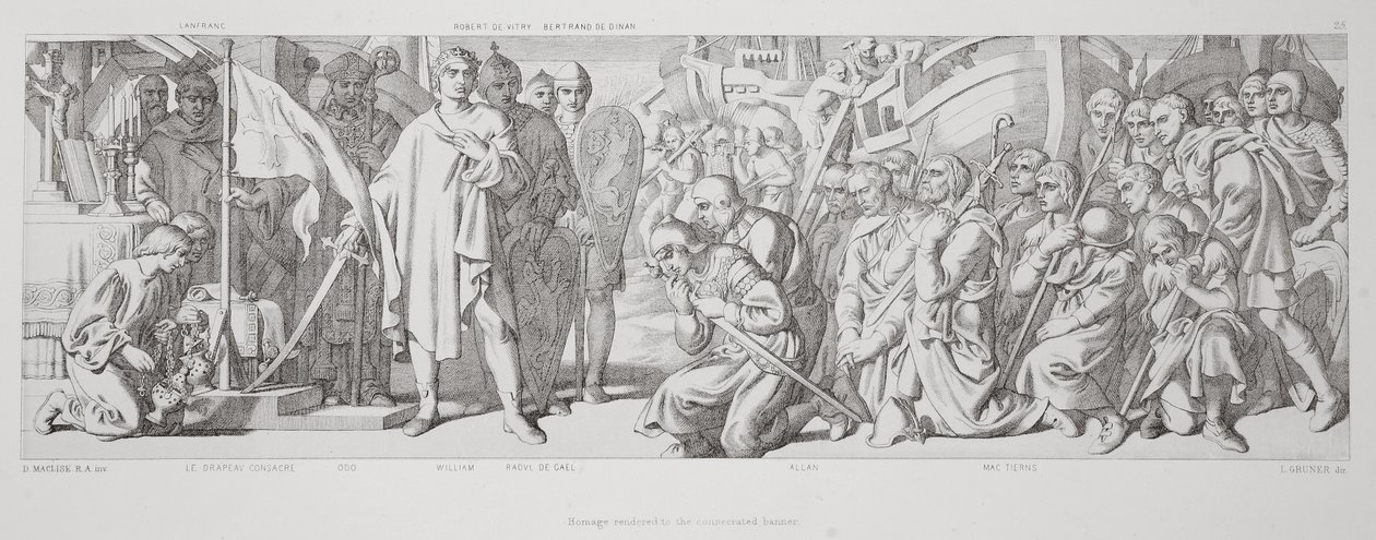 Homenagem prestada à bandeira consagrada, de "A História da Conquista Normanda", gravada por L. Gruner, 1866 de Daniel Maclise