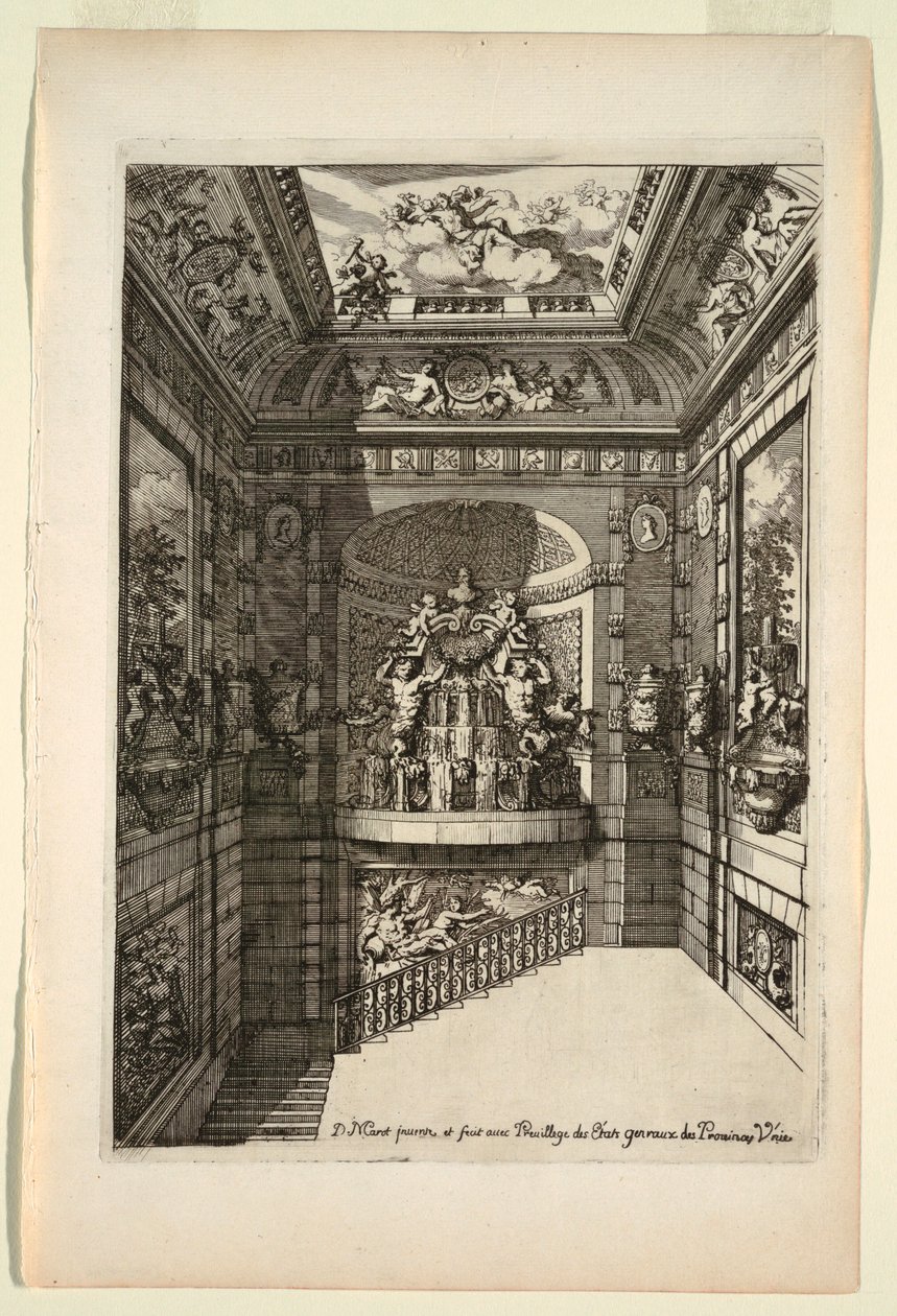 Placa em novos livros sobre pinturas para quartos e escadas de Daniel Marot