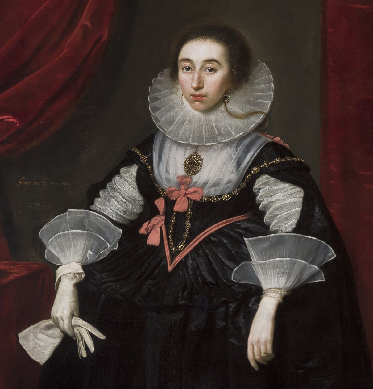 Detalhe do retrato de Elizabeth Cavendish, 1624 de Daniel Mytens