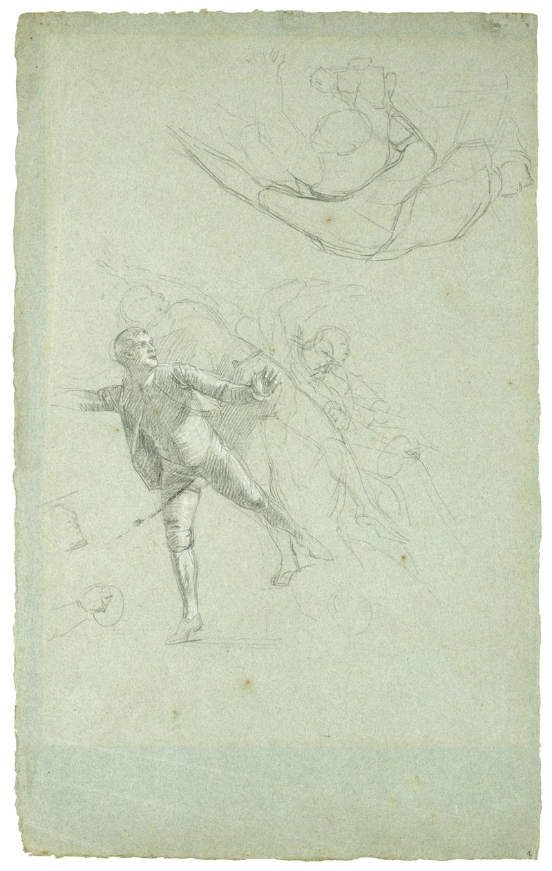 Estudo para o cerco de Gibraltar (Estudo para uma figura em um canhão no Longboat), 1785-1786 (giz preto e branco em papel cinza-azul) de Daniel Mytens