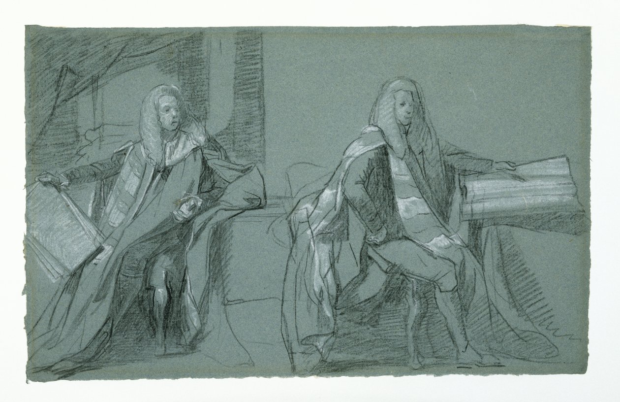 Estudo para William Murray, Primeiro Conde de Mansfield, 1782-1783 (grafite e giz preto e branco em papel cinza-azulado) de Daniel Mytens