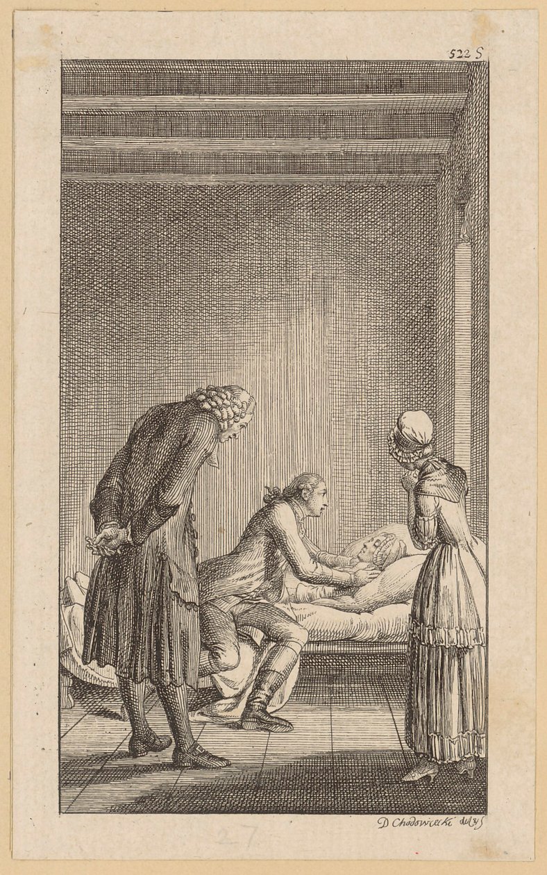 Alexander ao lado do leito de morte de Minchen de Daniel Nikolaus Chodowiecki