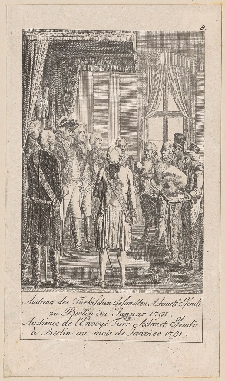 Audiência do enviado turco, prancha 8 da série «História antiga, medieval e moderna» de Daniel Nikolaus Chodowiecki