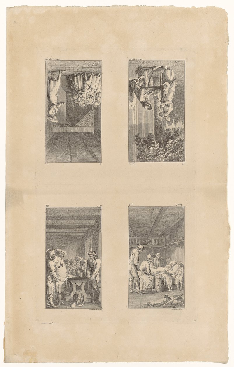 Páginas 1-4 de «Lienhard e Gertrud», de Pestalozzi de Daniel Nikolaus Chodowiecki