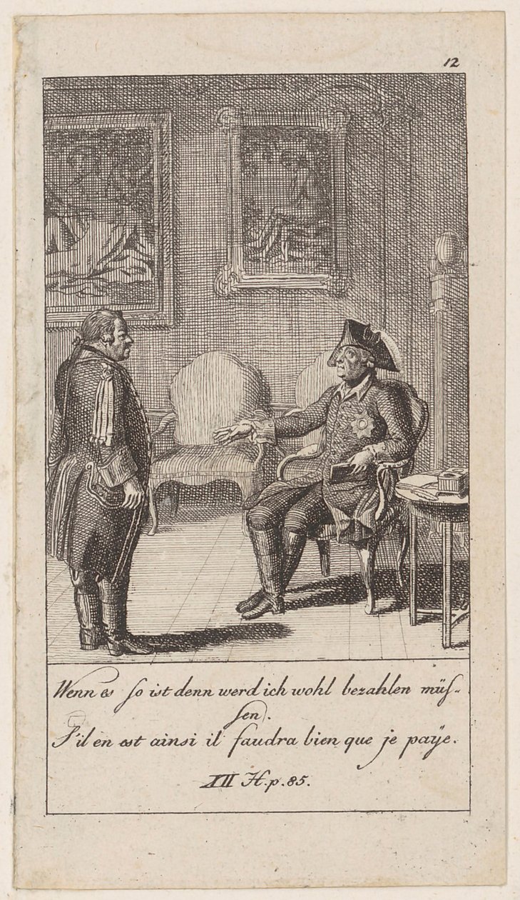 Prancha 12 de «Anedotas e traços de carácter de Frederico II, rei da Prússia» de Daniel Nikolaus Chodowiecki