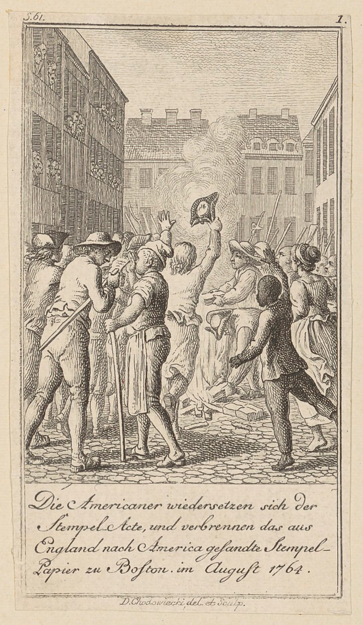 Folha 1 da série para o ensaio «A História da Revolução da América do Norte», de M. C. Sprengel. de Daniel Nikolaus Chodowiecki