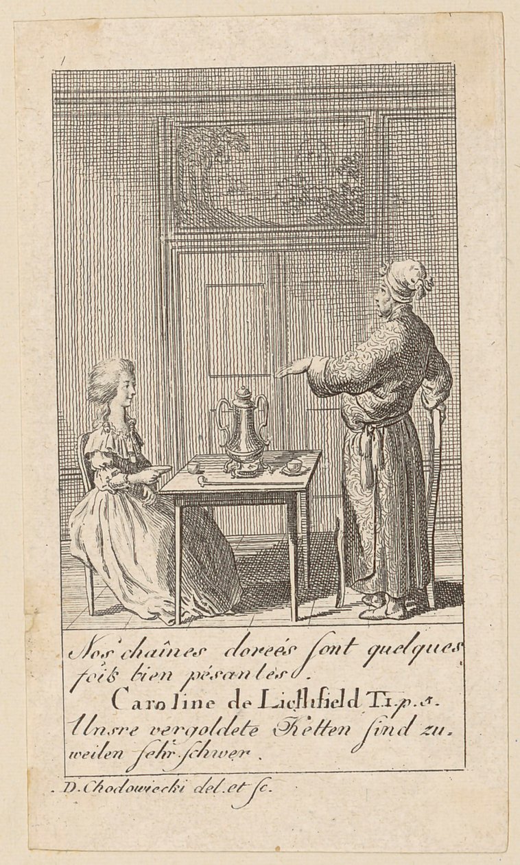 Prancha 1 de "Karoline von Lichtfield" de Daniel Nikolaus Chodowiecki